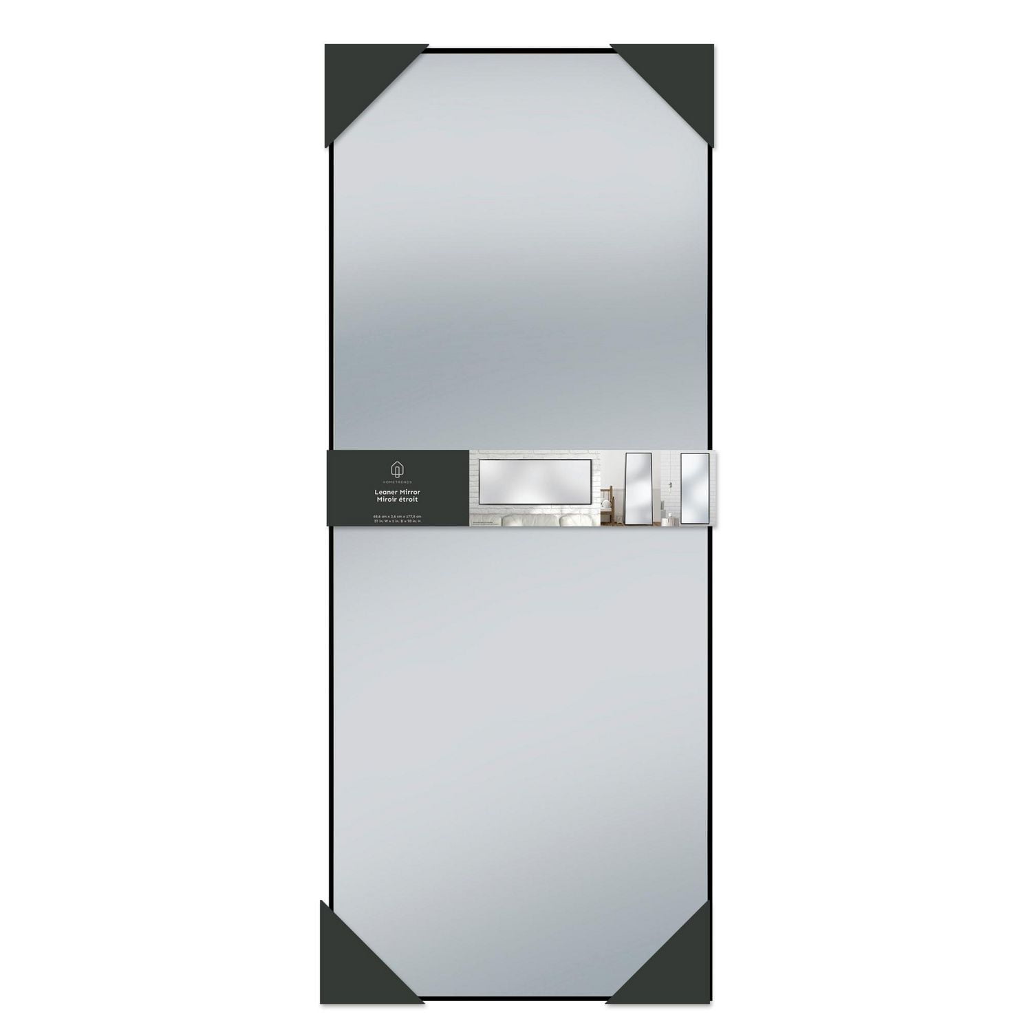 Hometrends Aluminum Leaner Mirror,Full Length Mirror, Leaning or Hanging, Brushed Black, 27in x 70in.