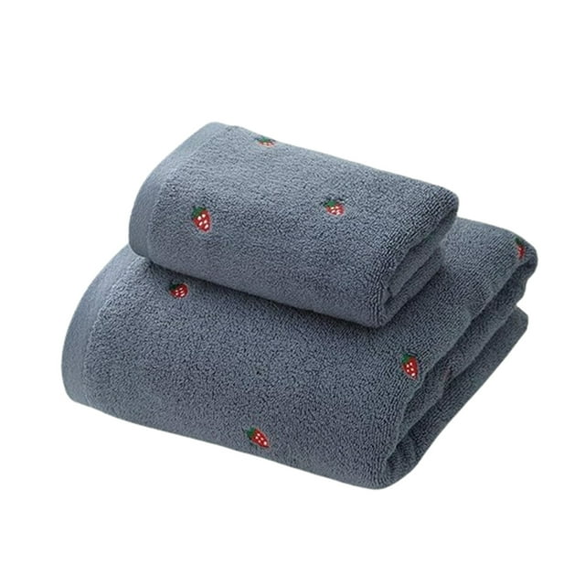Naiovety Juego de toallas de diseño bordado de fresa, súper absorbente de agua, transpirable y grueso, 2 pack/lote Toallas y Paños Conjunto gris oscuro