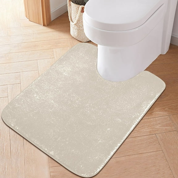 Toilet Rug U-Shaped Bathroom Rugs Non-Slip Soft Plush Machine Washable Contour Bath Mat Eggshell 24x20