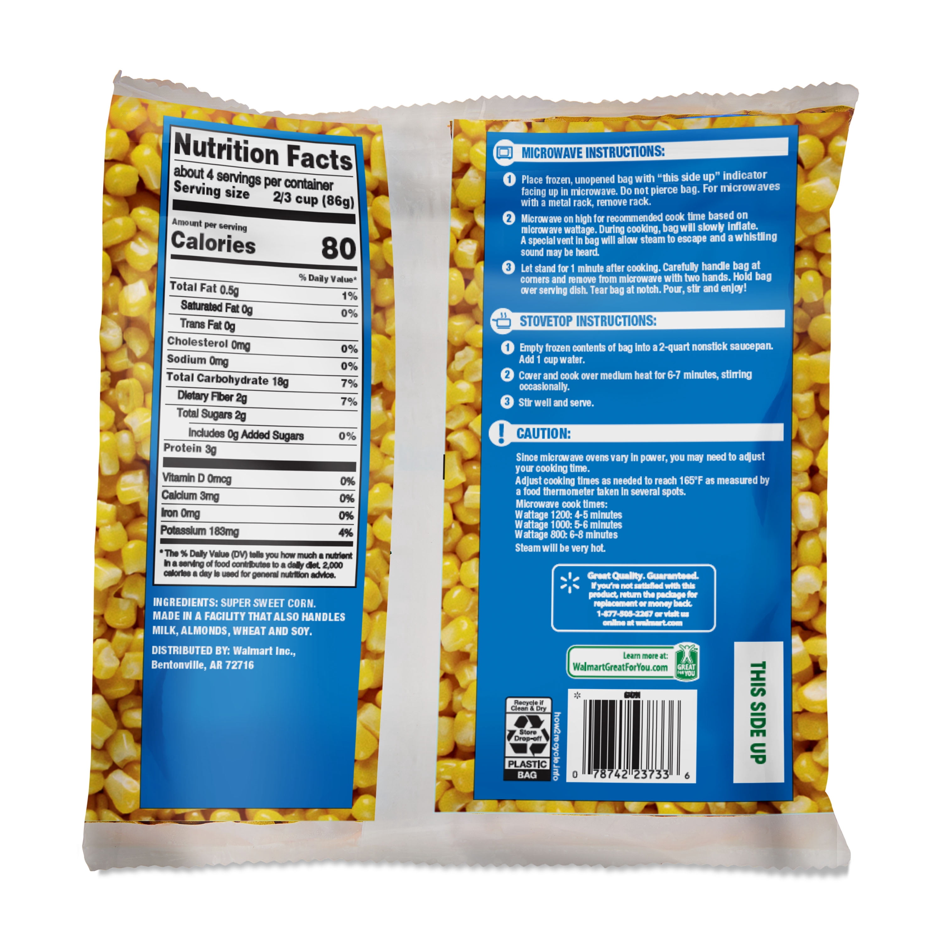 Great Value Whole Kernel Corn, 12 oz Steamable Bag (Frozen)