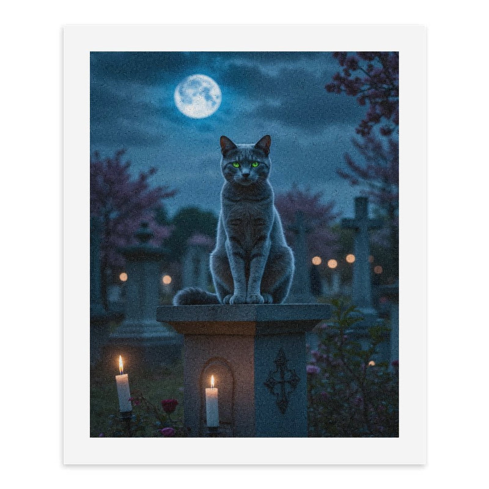 Paint By Numbers Kit for Adults Beginner - DIY Cat Moonlight Cemetery Candles Canvas Painting Kits for Adults, Frameless Paint By Number for Adults for Home Wall Decor 16x20 Inch