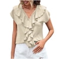 thumbnail image 3 of TAGOLD Summer Casual Tops,Plus Size T-shirt Blouse for Womens, Women's Spring/Summer Fashion V-neck Solid Color T-shirt Short Sleeve,Short Sleeve V-Neck Blouses & Shirts, 3 of 5