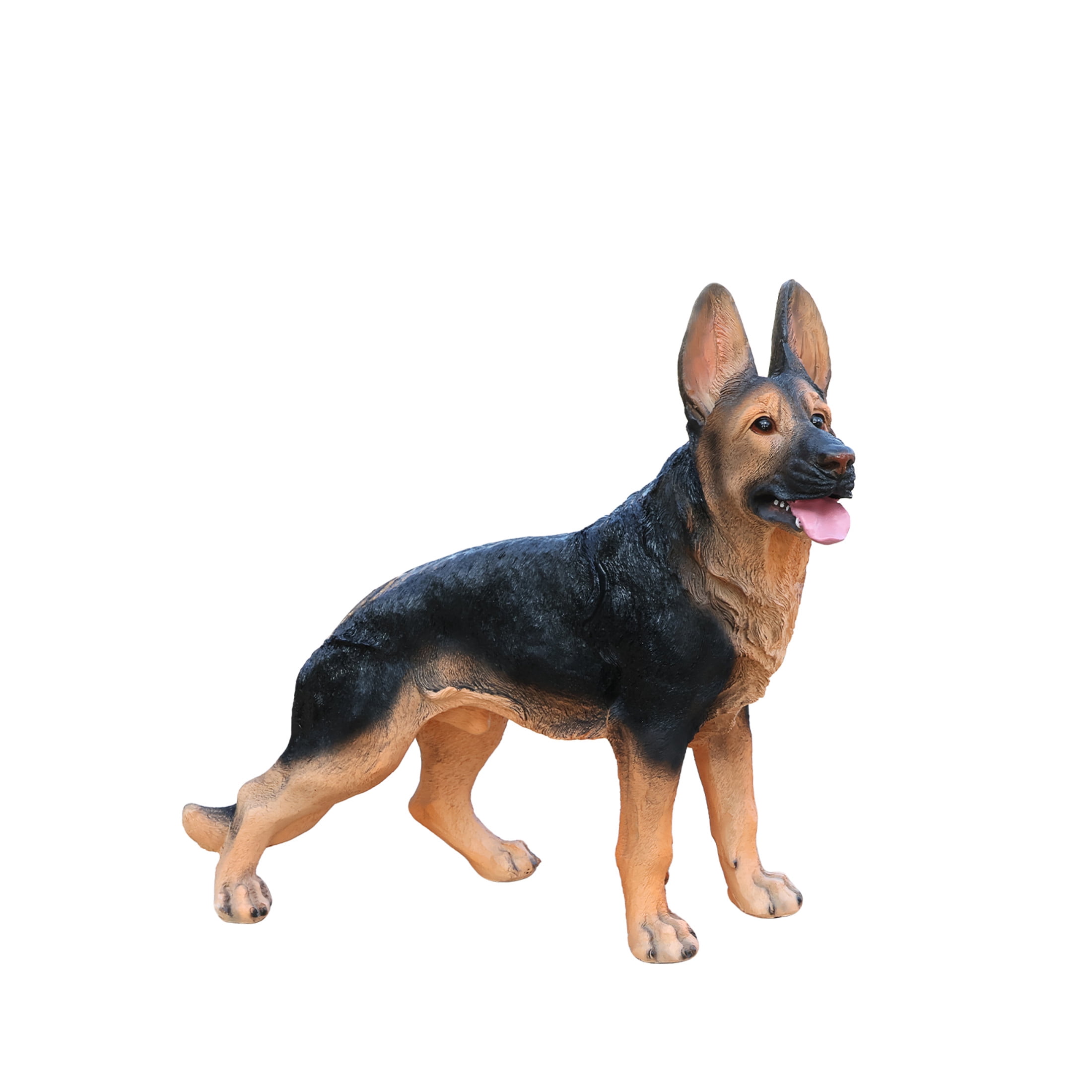 Noble House Lifelike Standing German Shepherd Dog Statue, Realistic Resin Animal Figurine for Outdoor Garden Decor, Black Brown