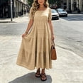 thumbnail image 4 of DYTTDG Plus Size Women's Tiered Maxi Dress | Square Neck Puff Short Sleeve Empire Waist Flowy Summer Dress, Casual Midi to Maxi Length Dress, 4 of 8