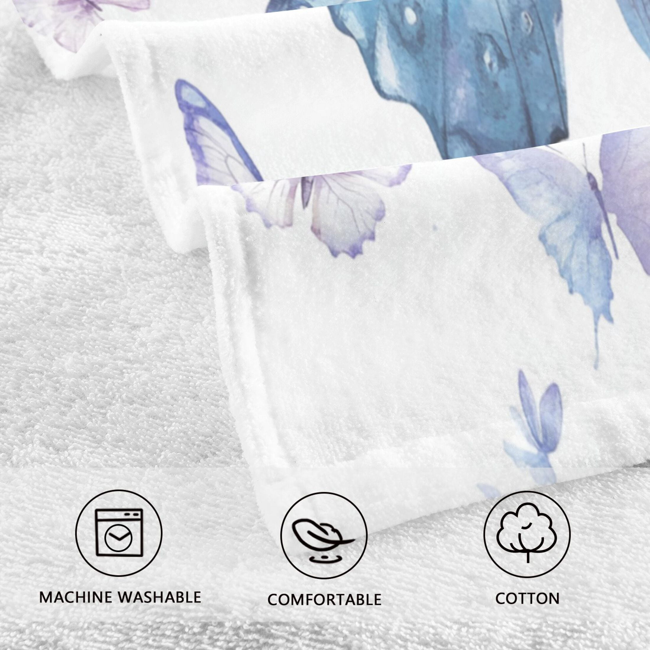 2 Pcs Absorbent Face Towel Bath Hand Towels Soft Breathable Cotton Towel Set for Bathroom Kitchen Hotel Spa Decor A Flock Of Butterflies