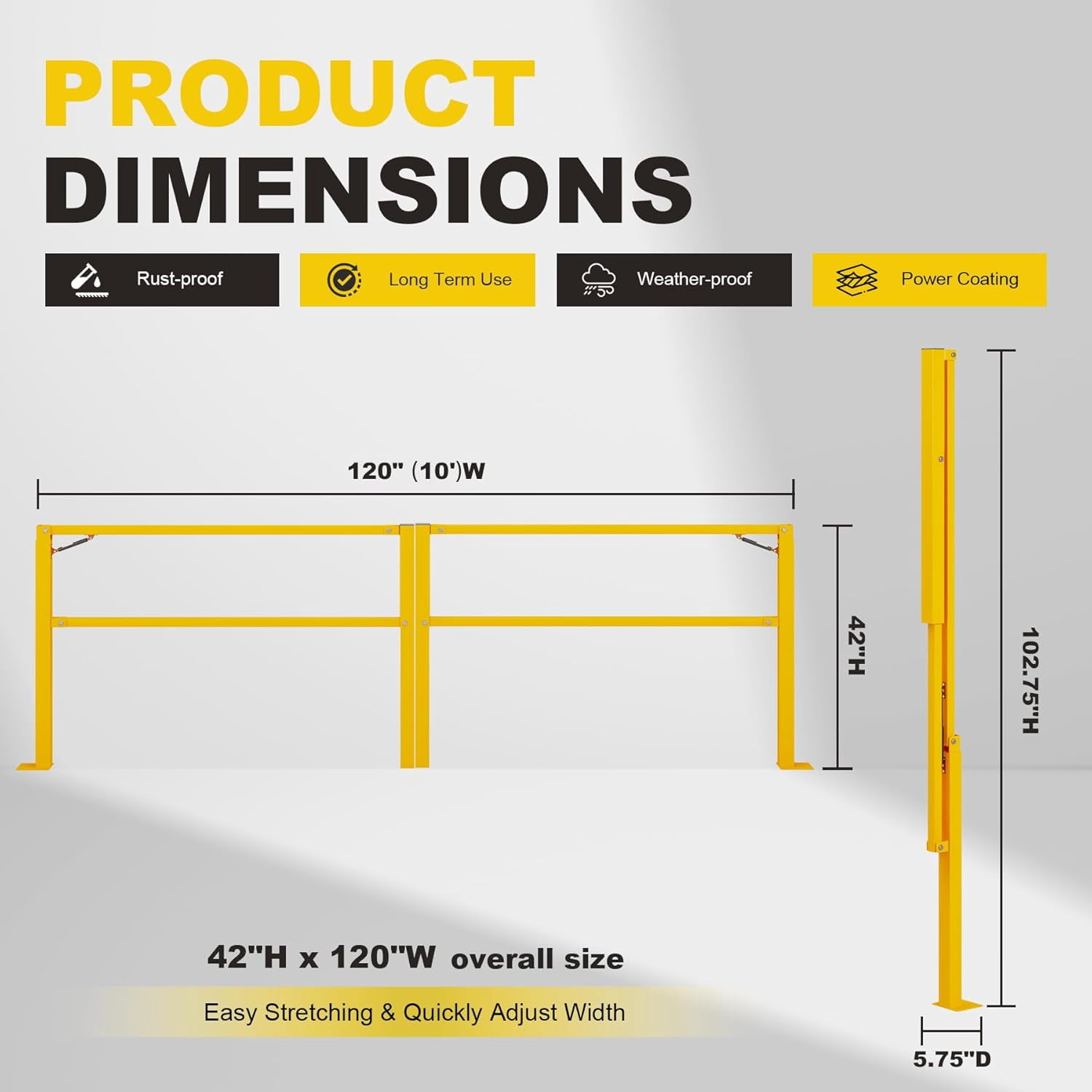 Yeeoy 11.5' Folding Dock Door Gate, Heavy-Duty Industrial Safety Barrier for Dock Doorways, Loading Docks, Warehouses with Gas Strut & Yellow Finish