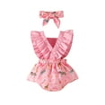 thumbnail image 2 of Arvbitana Baby Girl Romper Dress Sleeveless Square Neck Cartoon Animal Print Ruffle Bodysuit + Headband Summer Clothing Set 2Pcs 3-24M, 2 of 9