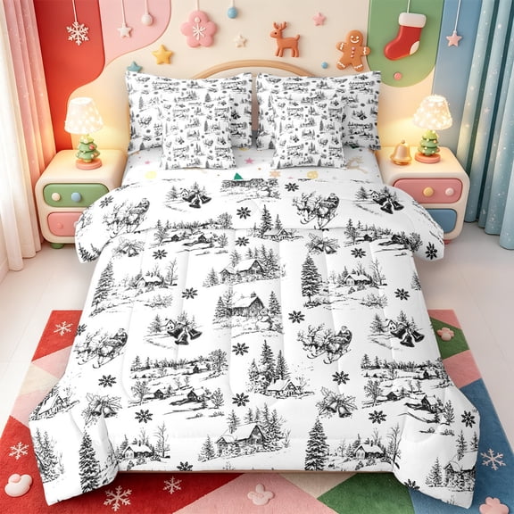 Manfei Kawaii Animals 7-Piece Twin Bedding,Traditional Christmas Candy Cane Bedding Comforter Set,Xmas Reversible