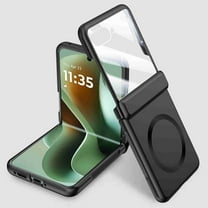 Dteck Magnetic Case with Front Tempered Glass Screen Protector for Motorola Razr 2025/2024,Shockproof PC Case Hinge Protection Compatible with Mag Safe Cover,Black