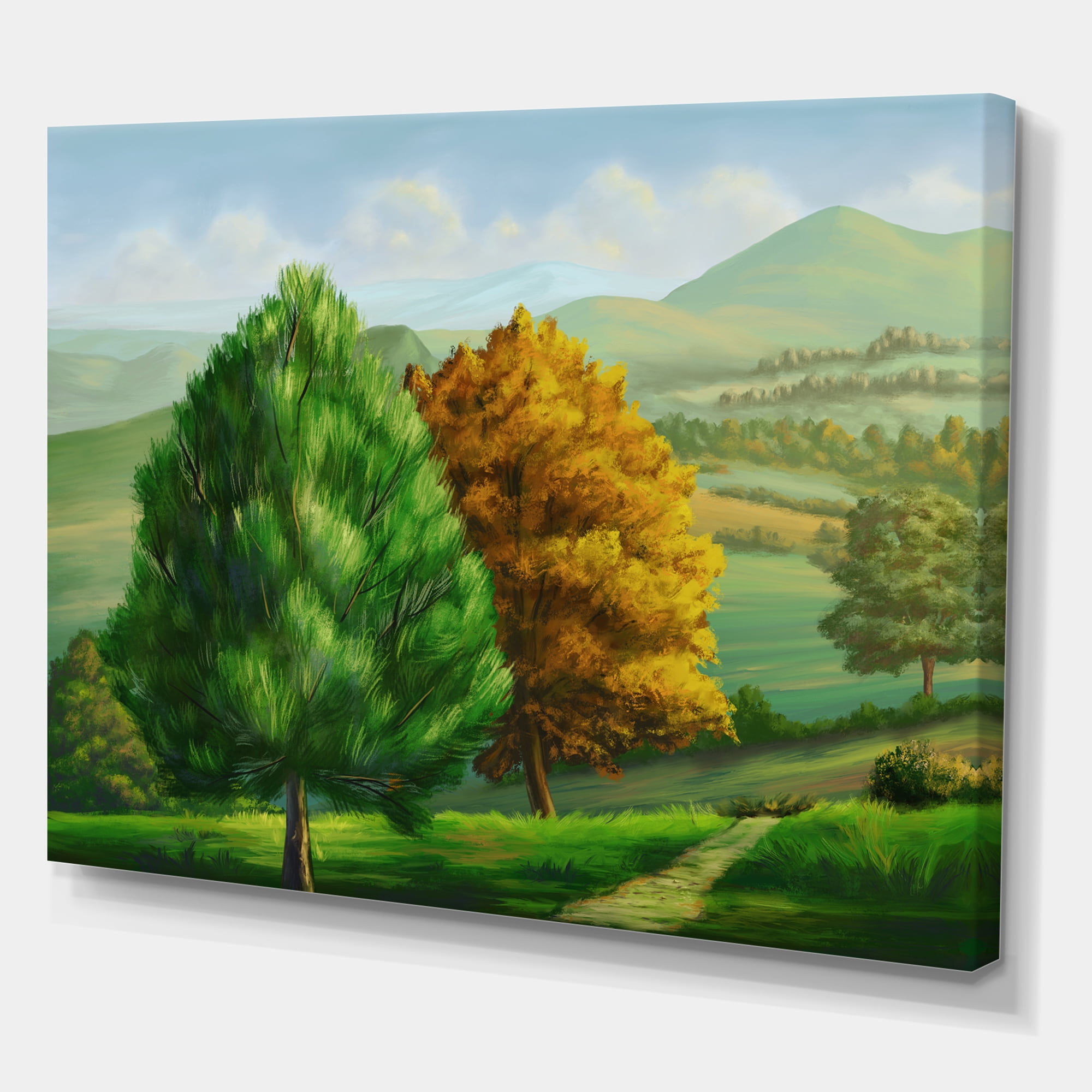Designart ' VIbrant Trees With Country Scenery ' Traditional Canvas Wall Art Print