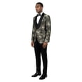thumbnail image 2 of Men's Skinny Fit 3pc Floral Jacquard Tuxedo Suit Set, Satin Shawl Collar, 2 of 3