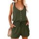 thumbnail image 1 of Mameluco sin mangas de verano para mujer, mono informal con cuello redondo y botones en la cintura, camiseta sin mangas con bolsillo OD verde S, 1 of 6