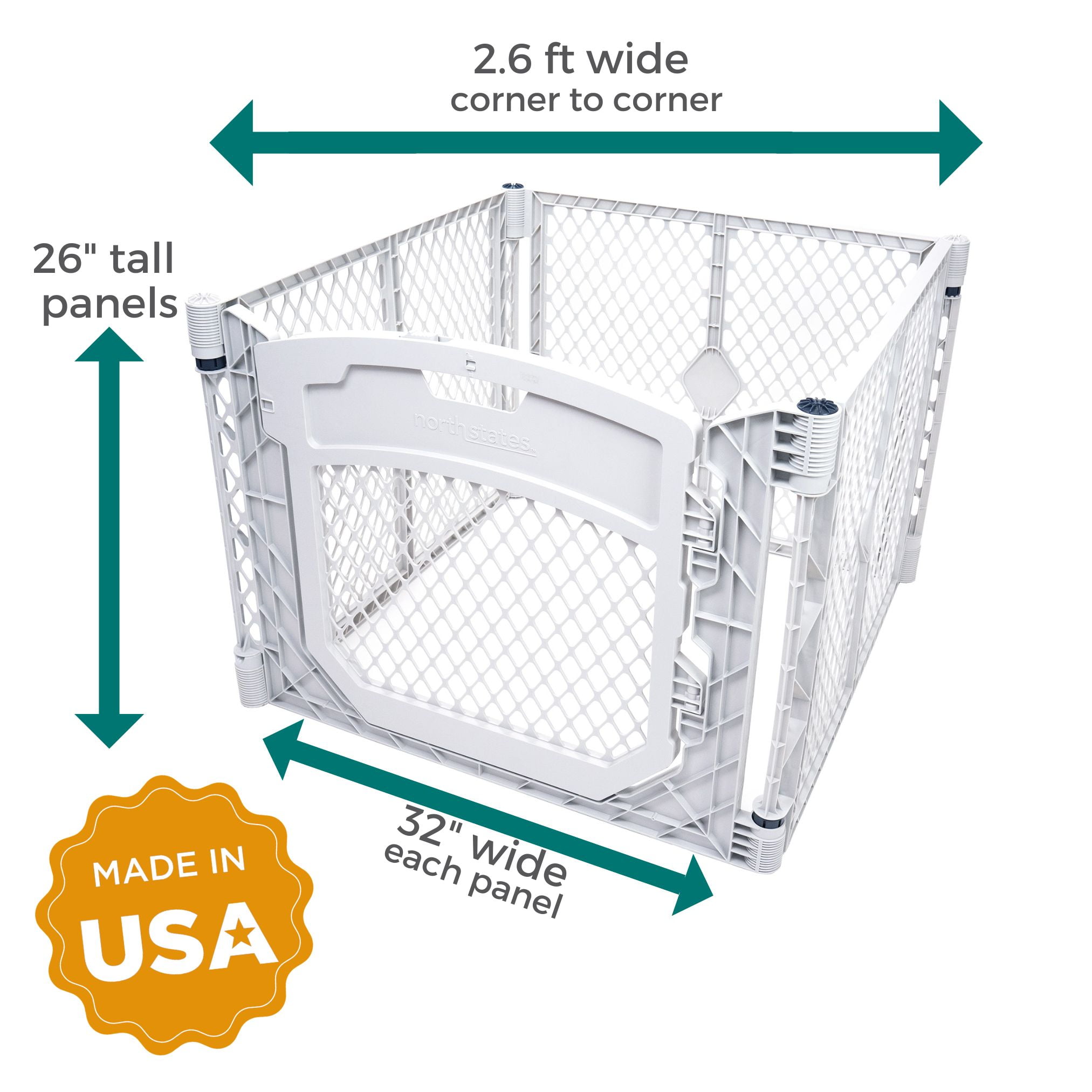 North States MyPet 4-Panel Plastic Petyard Plus Indoor and Outdoor Playpen for Dogs, Gray