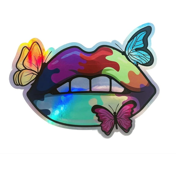 WickedGoodz Holographic Butterfly Lips Vinyl Decal - Rainbow Bumper Sticker - Laptops Tumblers Windows Cars Trucks Walls