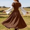 thumbnail image 4 of BRGZLK Medieval Renaissance Dress for Women 2026 Trendy Color Block Square Neck Lace Up Goth Costumes Dresses for Ren Fair Halloween Cosplay Brown 2XL, 4 of 9