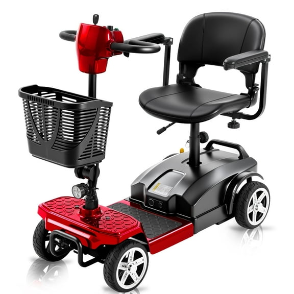 15 Miles 4-Wheel Mobility Scooter for Adults & Seniors, 350W Powered Electric Wheelchair Device, Foldable & Portable Design with Removable Basket,300LBS Capacity,Compact & Portable for Elderly
