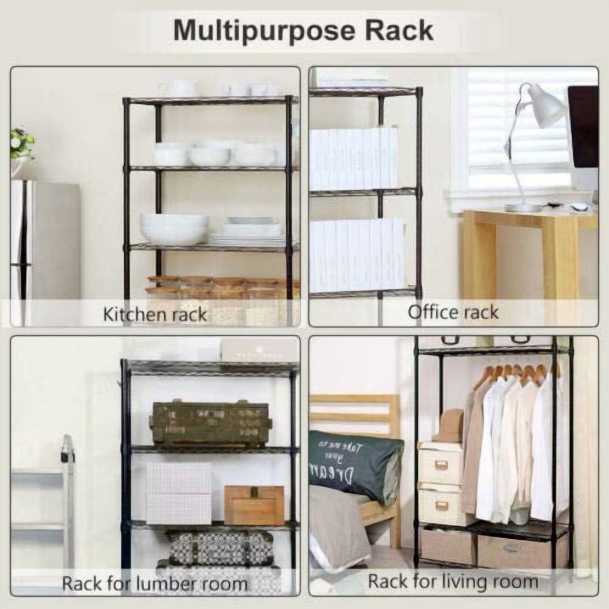 FDW 4 Tier Wire Shelving Unit Wire Shelf Storage Shelves Metal Organizer Rack Adjustable Heavy Duty for Restaurant Bathroom Kitchen 54"x36"x14",Black