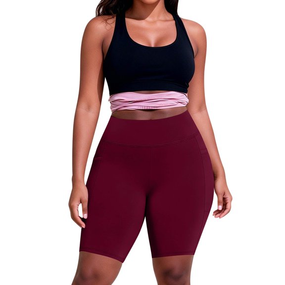 Domuza Plus Size Biker Shorts for Women High Waist Tummy Control Yoga Shorts Soft Stretch Workout Shorts Under Dresses Wine 2XL