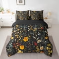 thumbnail image 2 of Homewish Retro Rustic Botanical 7 Pieces Bedding Comforter Set,Cute Flower Floral Full Bedding Set,Orange Black Fitted Sheet Flat Sheet For Men Women,Super Cozy Room Decor Reversible, 2 of 8