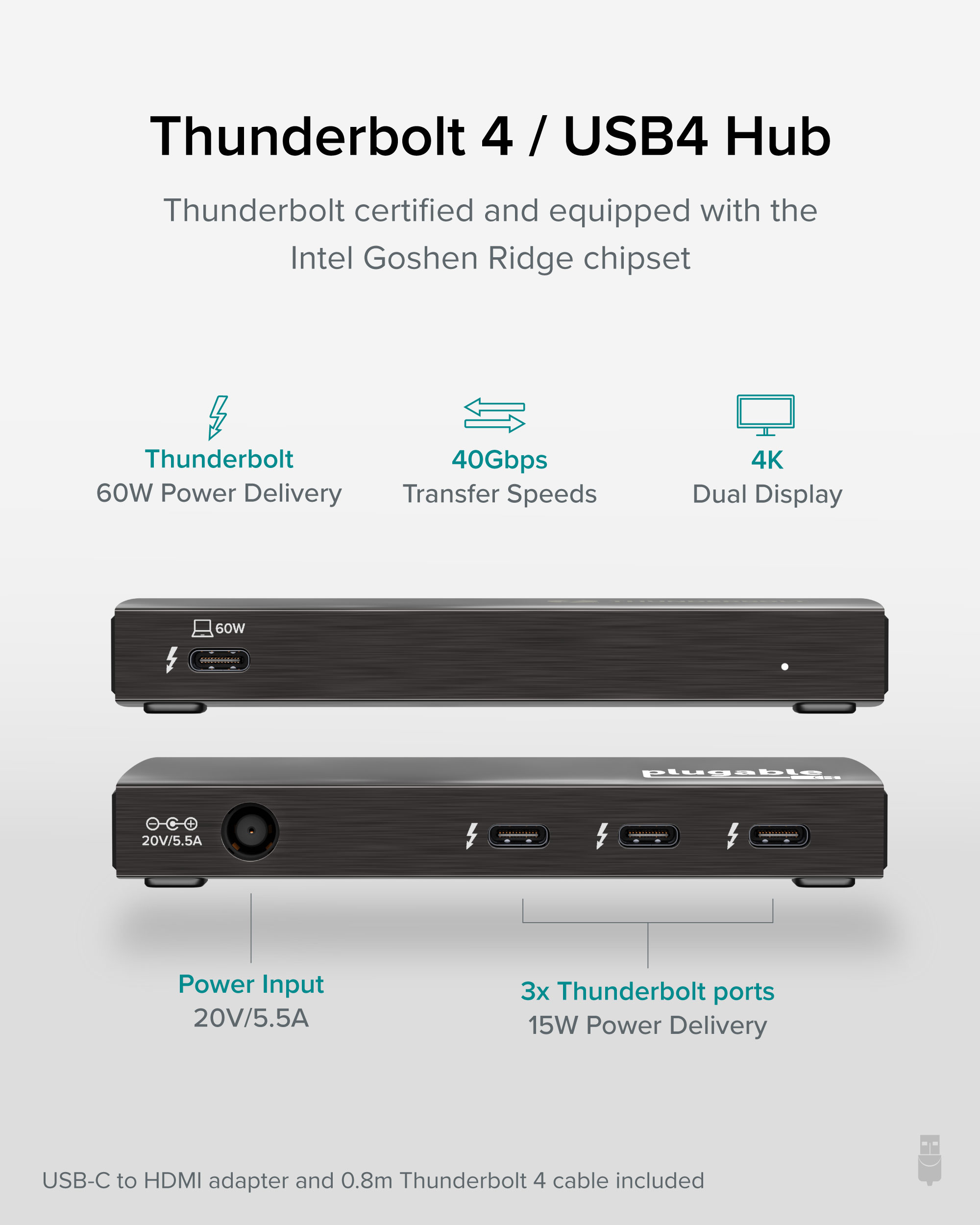 Plugable Thunderbolt 4 Hub, 4-in-1 Pure USB-C Design, Includes USB-C to 4K HDMI Adapter, 60W Laptop Charging, Compatible with Mac and Windows Laptops and USB-C, Thunderbolt 3 or 4, and USB4 devices - image 5 of 8