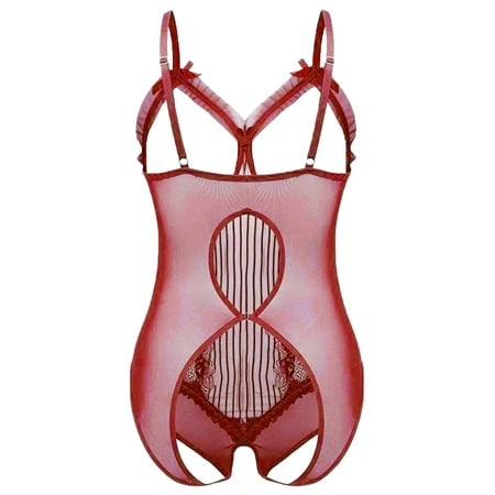 

Cathalem Womens Christmas Lingerie Size Underwear Leather Lingerie Plus Mesh Bodysuit Sleepwear Peignoir Set Medium Underwear Red Small