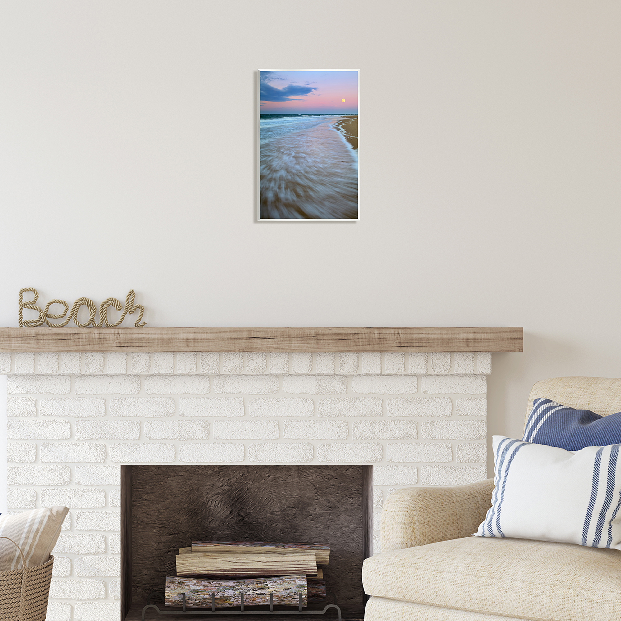 Stupell Industries Sunset Moon Warm Pink Beach Sky Coastal Photography Unframed Art Print Wall Art