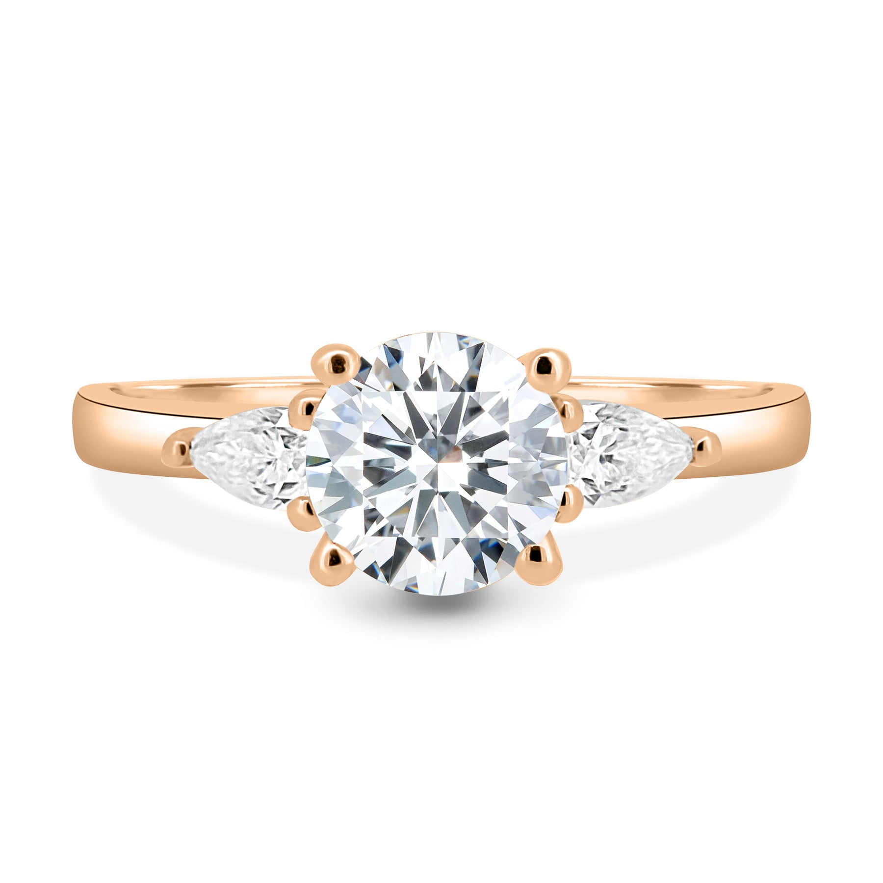 ESTE ORIGIN 2.1ctw Round Lab-Grown Diamond Pear Accent Trilogy Engagement Ring in 18K Rose Gold for Women – US 9.5.