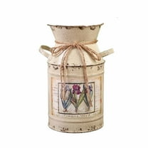 Qocolhg Shabby Metal Vases Rustic Milk Can Jug Vintage Farmhouse Bucket Decorative French Bucket Pots Primitive Flower Holder for Wedding Table Centerpiece Decorations, Clearance, Beige