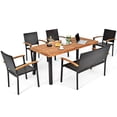 thumbnail image 3 of Costway 6 PCS Patio Rattan Dining Set Acacia Wood Chairs Bench Armrest Garden, 3 of 10