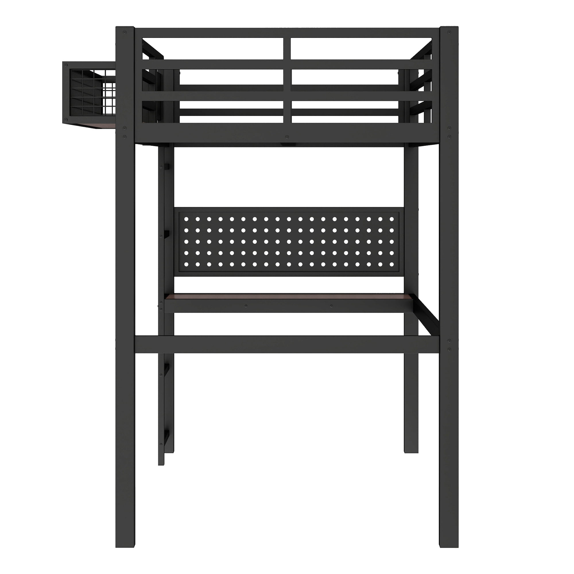 Leumius Twin XL Size Loft Bed with Desk,Metal Loft Bed Frame with Charging Port,Clock and Storage Basket,Black