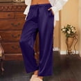 thumbnail image 7 of lmcalzta Womens Satin Silk Pants Drawstring Elastic Waist Wide Leg Pajama Pants Summer Homewear Trousers, 7 of 7