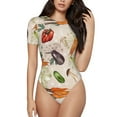 thumbnail image 2 of Uemuo Cute Vegetables Pattern Women's One Piece Short Sleeve Swimsuit Rash Guard Surfing Modest Quick-drying Swimsuit Beach Essentials-Small, 2 of 9