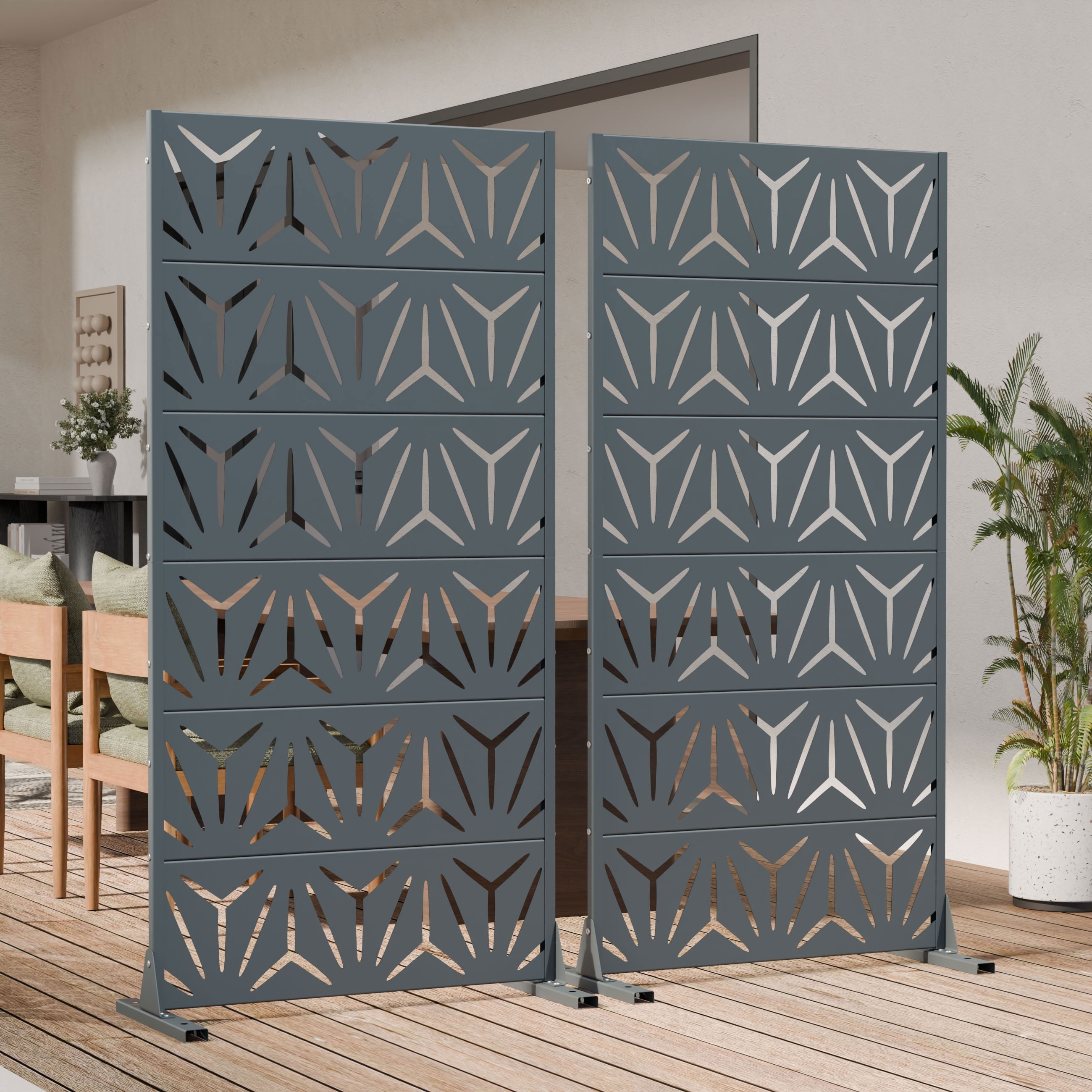 MAYEERTY 6 Panels Metal Outdoor Privacy Screen Panel Garden Divider Patio Backyard Decorative Privacy Fence, 72×35.4×15.7in