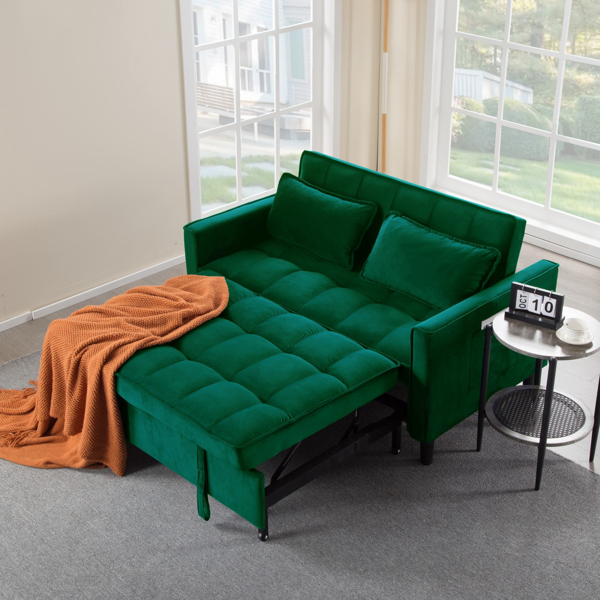 Gewnee 53.94" Pull-Out Sofa Bed – Convertible Twin Size Sleeper Bed,3 Adjustable Backrest Angles & Storage Side Pocket for Living Room,Office,Guest Room.Green