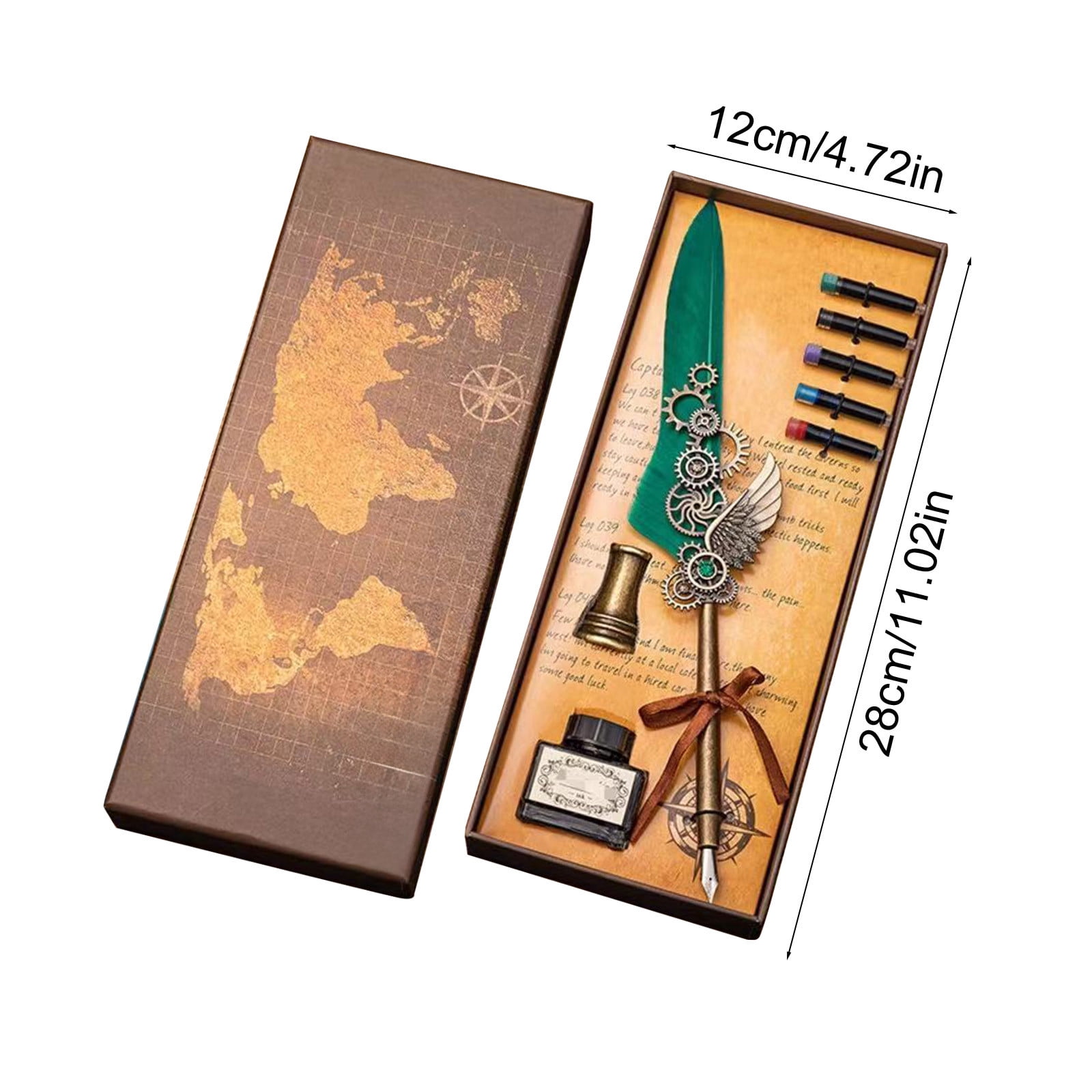 Xheghe Steampunk Quill Pen Set with Ink and Stand - Elegant Writing Kit for Journaling, Letter Writing, and Gifts for Adults