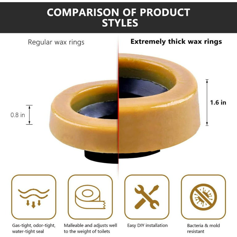 Lasco 04-3314 Toilet Bowl Extra Thick Wax Ring with Brass Bolts Reinforced Urethane Core and Polyethylene Flange for 3-Inch 4-Inch Waste Line