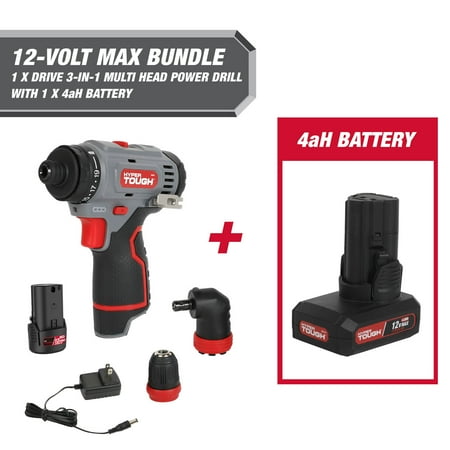 Hyper Tough 16.2 Watts, 12 Volt, Cordless Multi-Head Power Drill Driver 4 Ah, 25 Nm/220 in lbs Torque