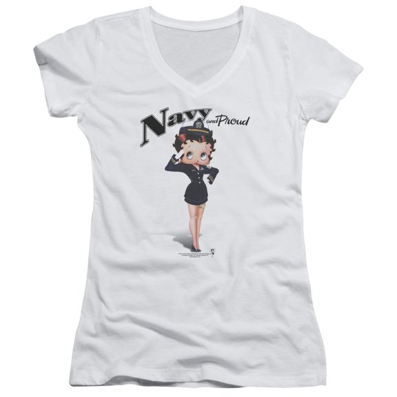 Betty Boop Navy Boop Junior Women's T-Shirt V-Neck White