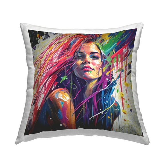 Stupell Industries Woman Portrait Modern Drip Square Decorative Printed Throw Pillow, 18 x 18