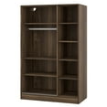 thumbnail image 6 of Modern 3-Door Shutter Wardrobe with Shelves and Hanging Rod, Wardrobe Armoire Closet, Clothes Storage Cabinet Organizer for Small Spaces, Guest Room, Walnut, 6 of 6
