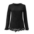 thumbnail image 4 of ibuvkizy Long Sleeve Shirts for Women,Womens Tops,Women Lace Slim Long Sleeve Blouses Floral Crewneck Shirts Elegant Tunic Tops Black,XXXL, 4 of 5