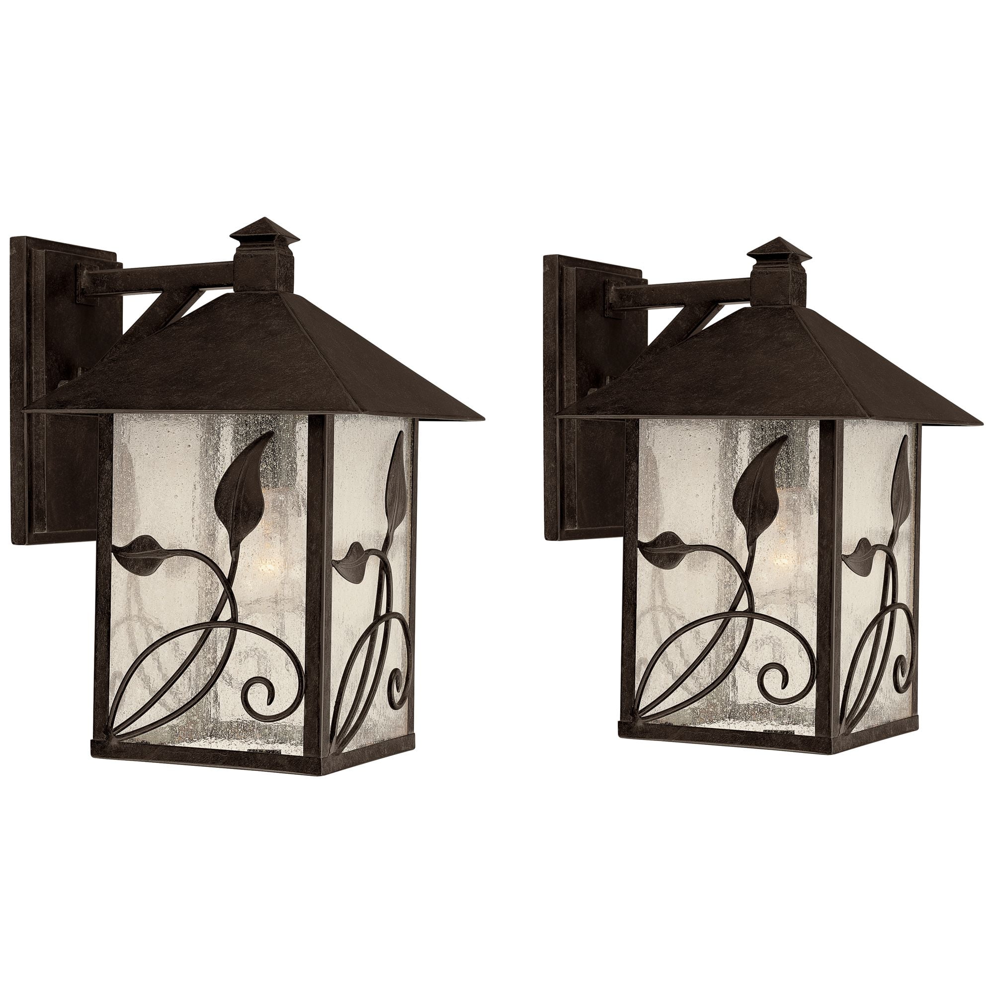 Franklin Iron Works French Garden Rustic Farmhouse Outdoor Wall Light Fixtures Set of 2 Bronze Metal 12 1/2" Clear Seedy Glass for Post Exterior