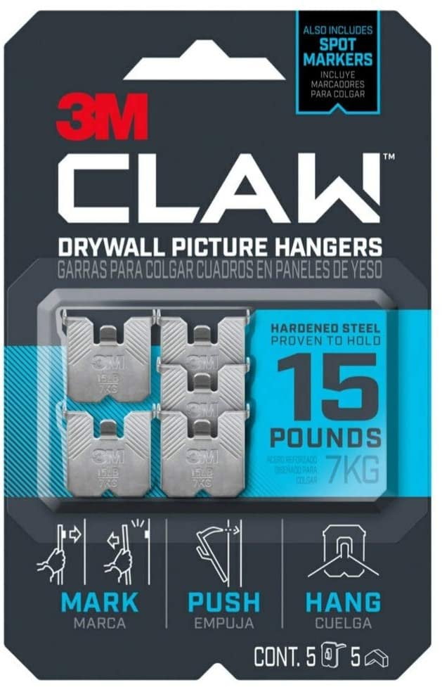 3M CLAW Strong Durable Drywall Picture Hanger 1 Pack, 5 Count