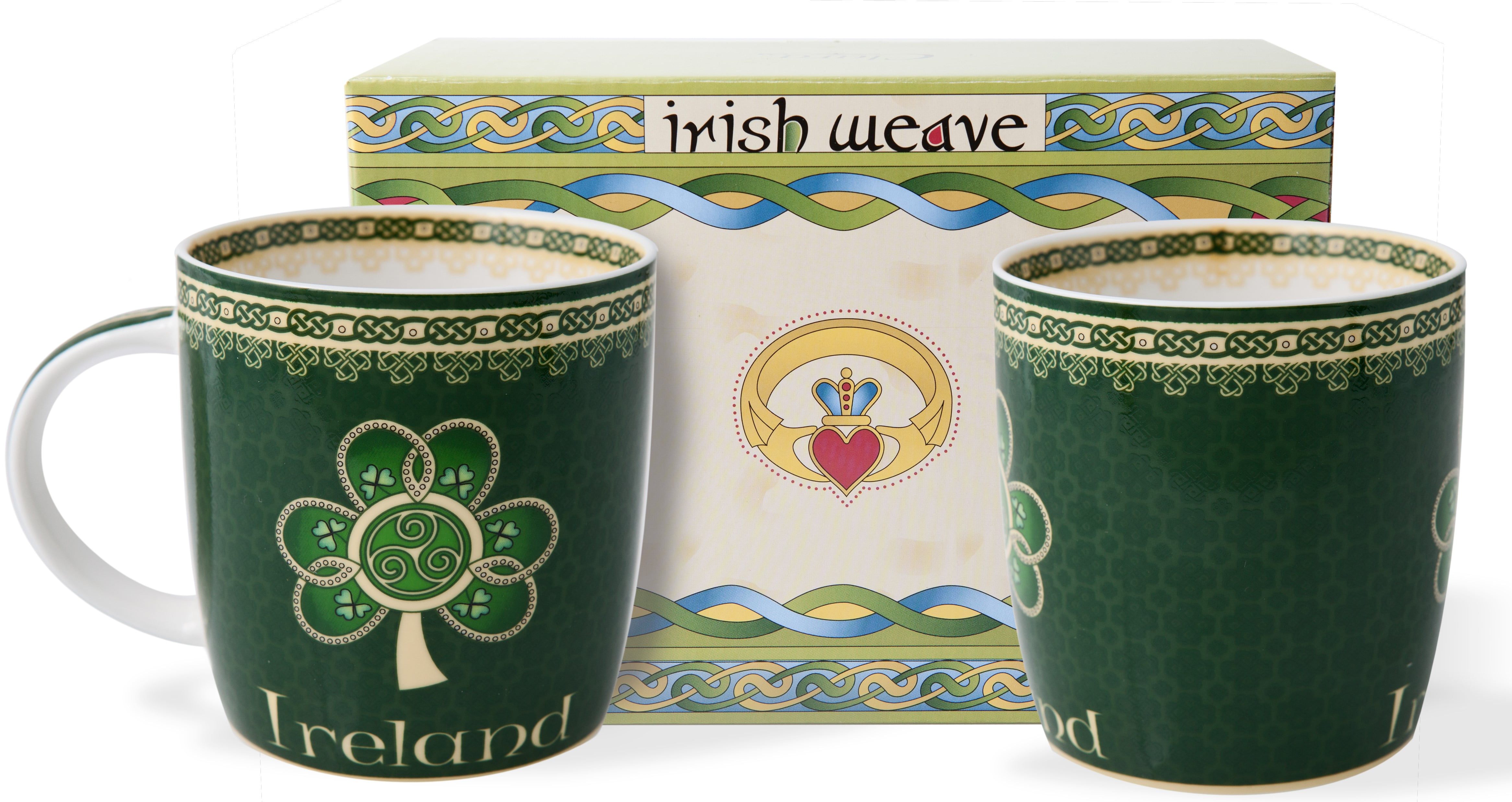 Irish Shamrock Mugs Set of 2 Coffee Cups 370ml /12.5fl oz Gift Boxed by
