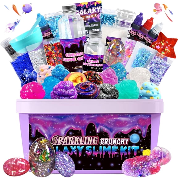 Slime Kit For Kids Ages 6-12, DIY Galaxy Space Slime Set With Glitter, Mix-Ins And Containers, Cosmic Craft Activity Toy For Boys And Girls, Multicolor
