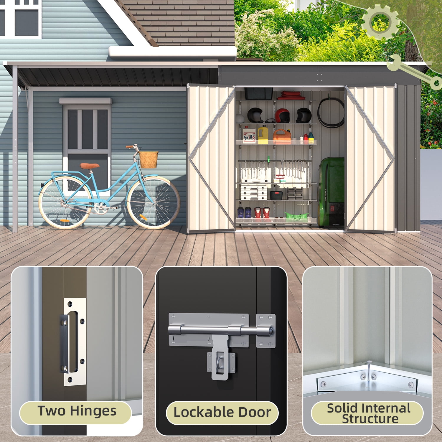 YODOLLA Outdoor Open-Sided Storage Shed, 6x4 Sheds & Outdoor Storage with 56 Sq. Ft Covered, 2-in-1 Tool Shed with Attached Hardtop Metal Pergola Gazebo