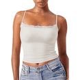 thumbnail image 2 of Camisola Básica de Encaje para Mujer, Cuello Cuadrado, Sin Mangas, Tirantes Finos Crema S, 2 of 6