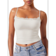 thumbnail image 2 of Camisola Básica de Encaje para Mujer, Cuello Cuadrado, Sin Mangas, Tirantes Finos Crema S, 2 of 6