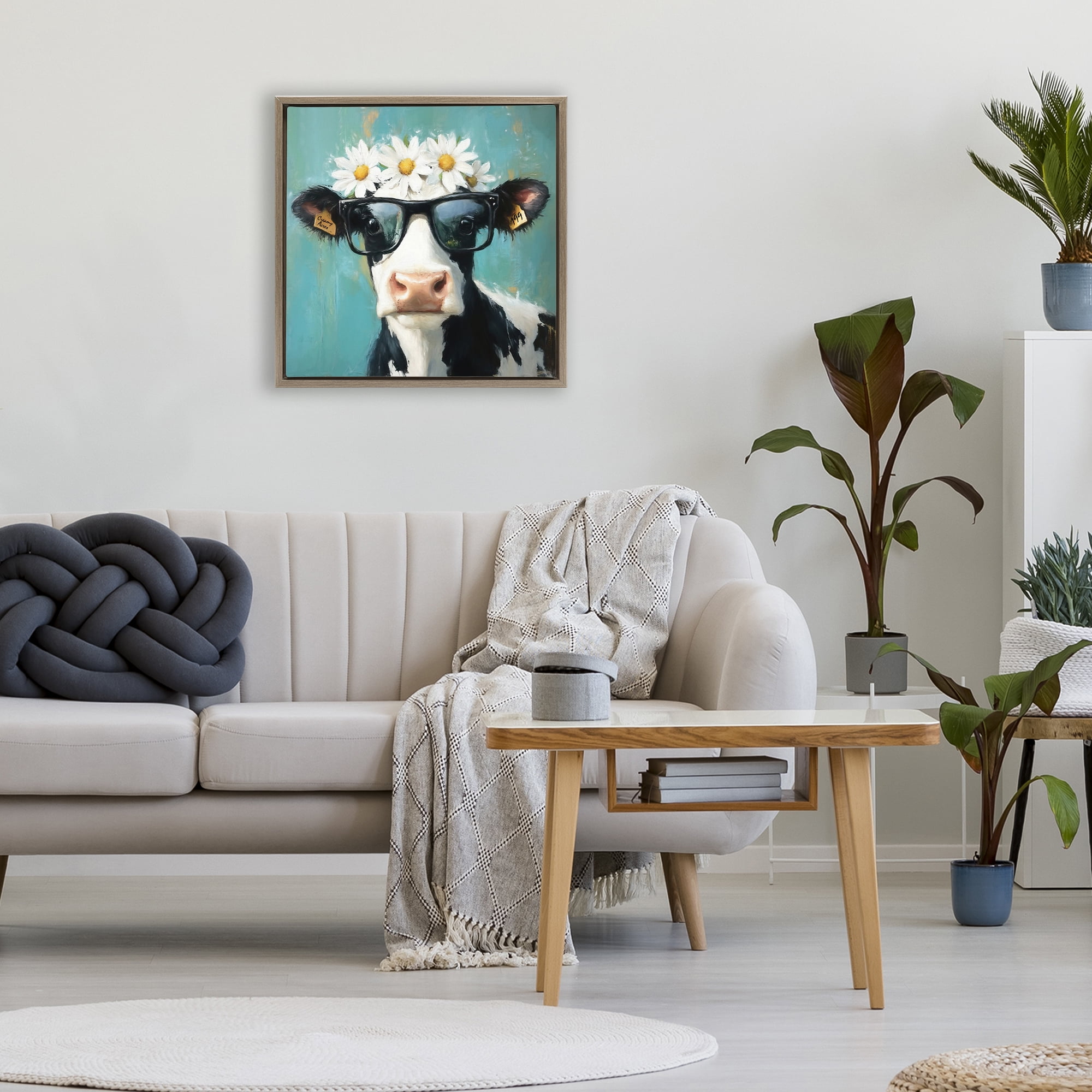 Stupell Industries Nerdy Nessie Cow Brown Framed Floater Canvas Wall Art, design by Tina LeCour