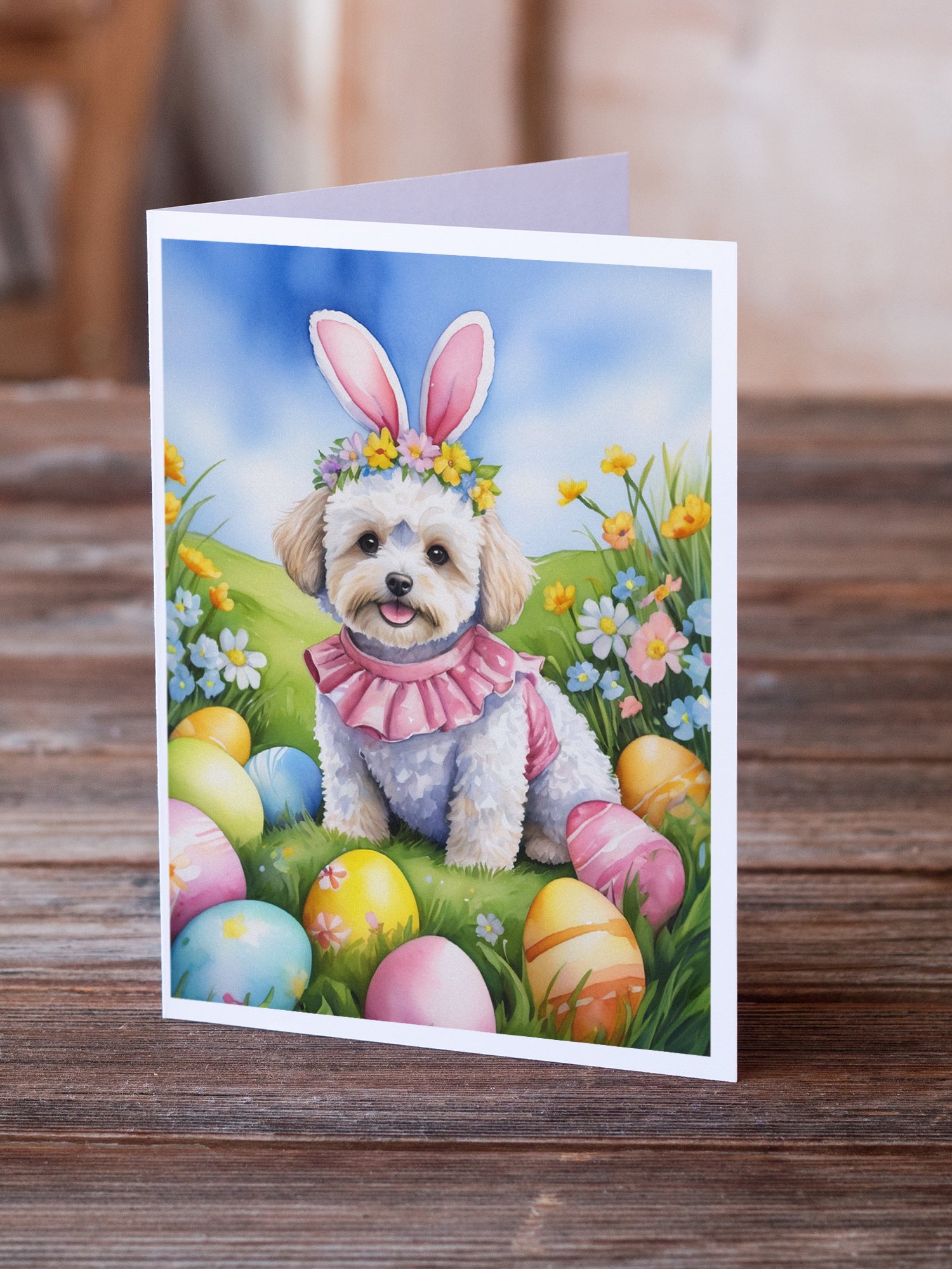 Maltipoo Easter Egg Hunt Greeting Cards Pack of 8 7 in x 5 in